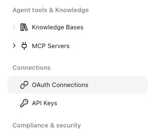 The OAuth Connections item in the workspace left navigation, under the Connections group alongside API Keys.
