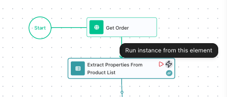 Using run instance from this element to run through the flow from a specific point.